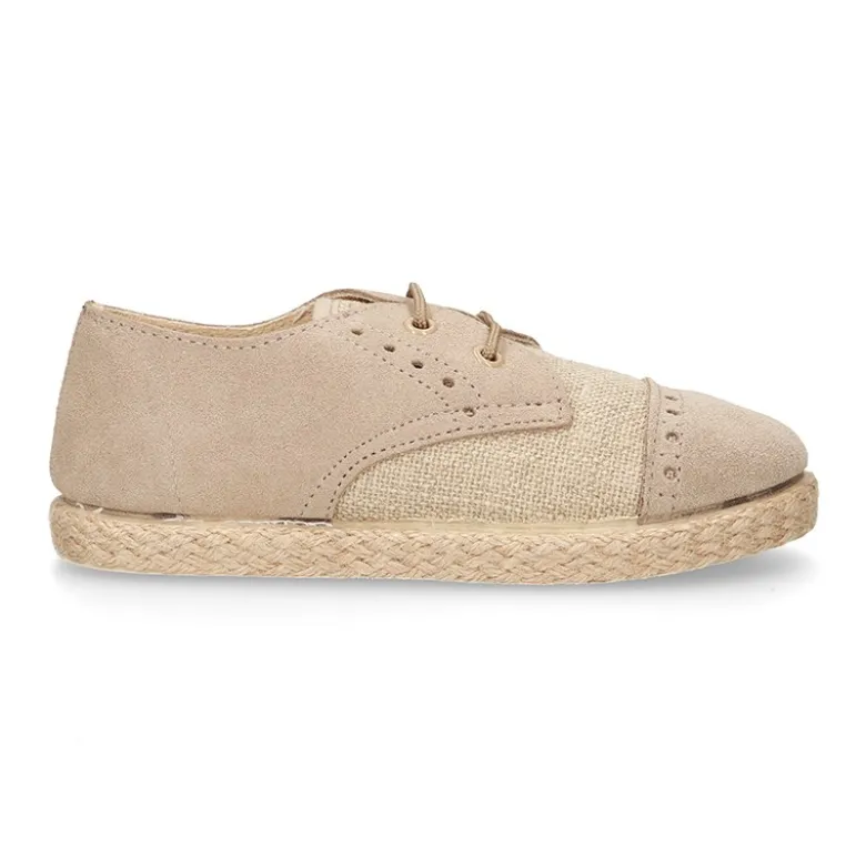 Zapato tipo Blucher en LINO combinado con SERRAJE con cordones y suela alpargata.