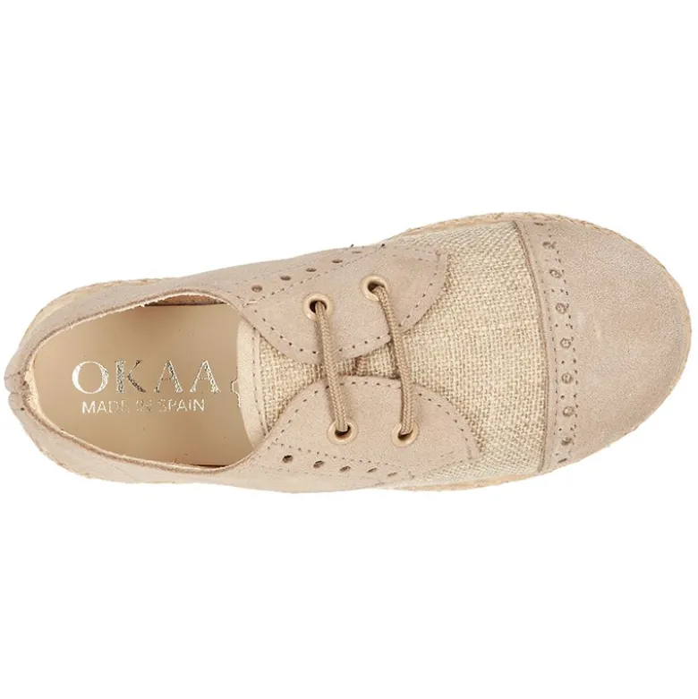 Zapato tipo Blucher en LINO combinado con SERRAJE con cordones y suela alpargata.