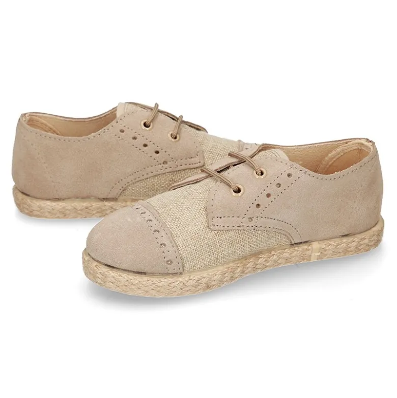 Zapato tipo Blucher en LINO combinado con SERRAJE con cordones y suela alpargata.